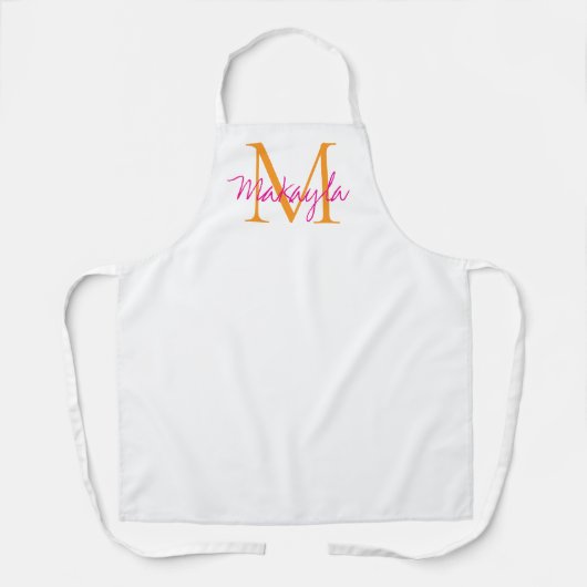 Tablier Nom Monogramme Script Rose (Recto)