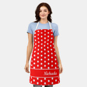 Tablier Nom personnalisable de l'Motif Retro Red Polka Dot (Porté)