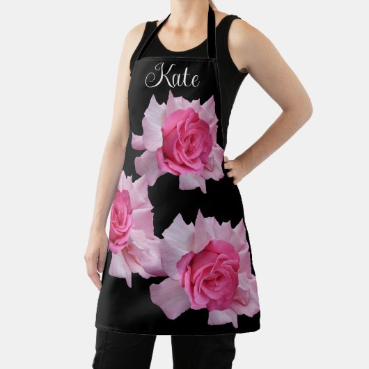 Tablier Nom personnalisable Kate joli rose rose floral fun (Insitu)