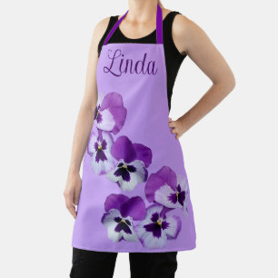 Tablier Nom personnalisable Linda joli violet fleuri migno