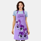 Tablier Nom personnalisable Linda joli violet fleuri migno (Porté)
