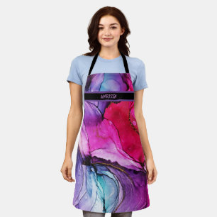 Tablier Nom Personnalisable moderne violet marbré rose