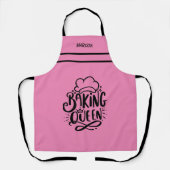 Tablier Nom personnalisable Pink Baking Queen Typographie (Recto)