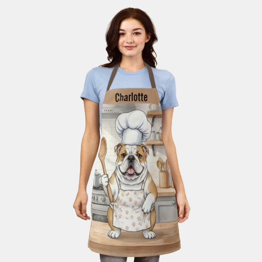 Tablier Nom personnalisé Aquarelle Chef Bulldog (Porté)