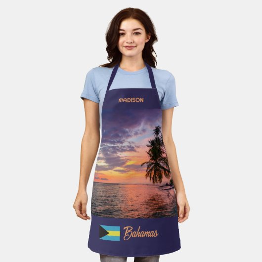 Tablier Nom personnalisé Bahamas Sunset (Porté)