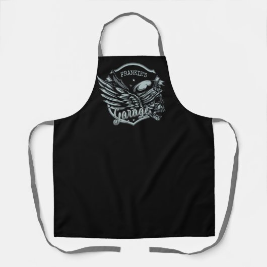 Tablier Nom personnalisé Biker Skull Wings Motorcycle Gara (Recto)