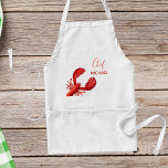 Tablier Nom personnalisé blanc de homard rouge<br><div class="desc">Thème nautique,  été et mer. Un homard rouge sur un arrière - plan blanc. Le texte : Chef avec un texte moderne rouge à la main écrit style. Modèle pour votre nom.</div>