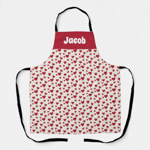 Tablier Nom personnalisé Bright Red Hearts Chef