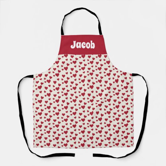 Tablier Nom personnalisé Bright Red Hearts Chef (Recto)