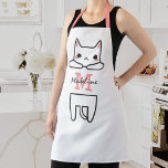 Tablier Nom personnalisé Cute Kitten<br><div class="desc">Tablier chat mignon avec un chaton blanc,  votre initiale,  et nom dans une police de script personnalisée.</div>