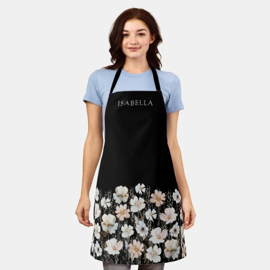 Tablier Nom personnalisé des Fleurs sauvages d'aquarelle (Porté)