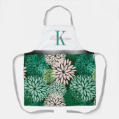 Tablier Nom personnalisé du monogramme vert rose dahlia (Recto)
