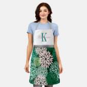 Tablier Nom personnalisé du monogramme vert rose dahlia (Porté)