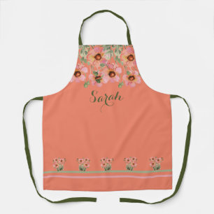 Tablier Nom personnalisé été Orange Floral Apron