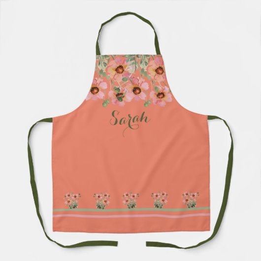 Tablier Nom personnalisé été Orange Floral Apron (Recto)