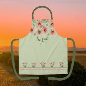 Tablier Nom personnalisé été Vert Floral Apron