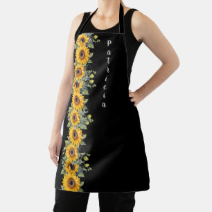 Tablier Nom personnalisé Femme rétro Fleurs de soleil Jaun