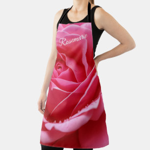 Tablier Nom personnalisé Fleur Rose élégant
