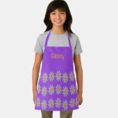 Tablier Nom personnalisé fleurs bleues sur violet (Insitu)