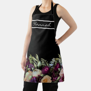 Tablier Nom Personnalisé Floral Élégant Sombre et Mystérie