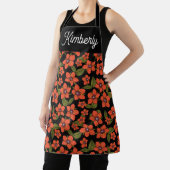 Tablier Nom personnalisé floral rouge (Insitu)