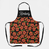 Tablier Nom personnalisé floral rouge (Recto)