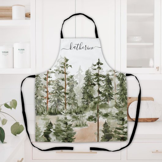 Tablier Nom personnalisé Forêt de pins verte rustique Pine