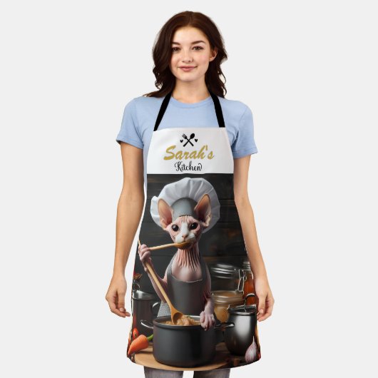 Tablier Nom personnalisé Funny Sphynx Chat Chef cuisinier (Porté)
