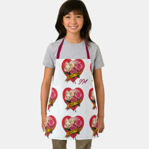 Tablier Nom personnalisé Love Hearts Floral Monogramme