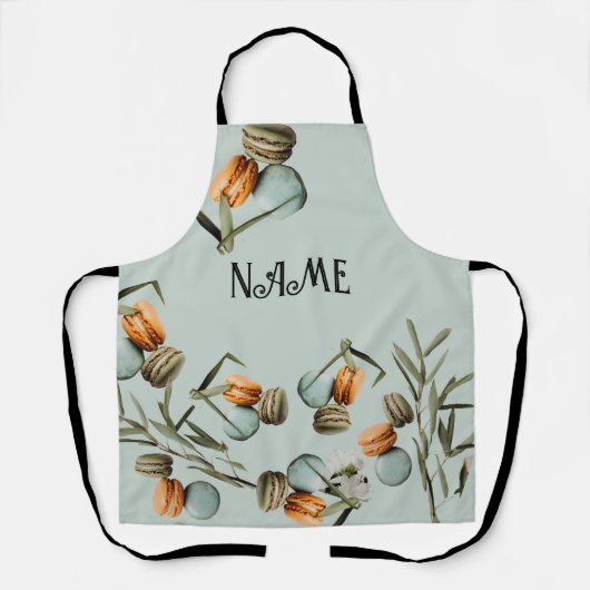 Tablier Nom Personnalisé Macaron Design Partout Imprimé Ta (Recto)