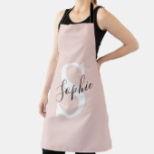 Tablier Nom personnalisé moderne Monogram Pastel Rose (Insitu)