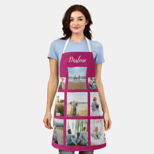 Tablier Nom personnalisé moderne Photo Collage Fuchsia