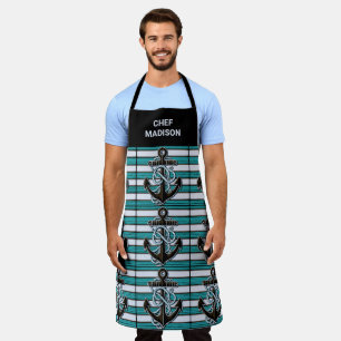 Tablier Nom personnalisé Motif d'Ancres nautiques