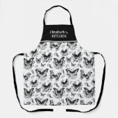 Tablier Nom personnalisé Motif de papillon noir blanc (Recto)