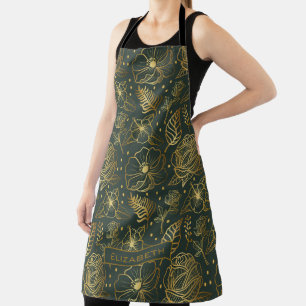 Tablier Nom personnalisé motif floral doré