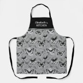 Tablier Nom personnalisé Motif papillon gris (Recto)