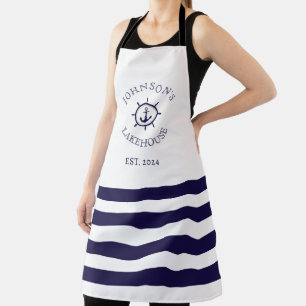 Tablier Nom personnalisé nautique blanc