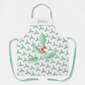 Tablier Nom personnalisé Noël houx (Recto)