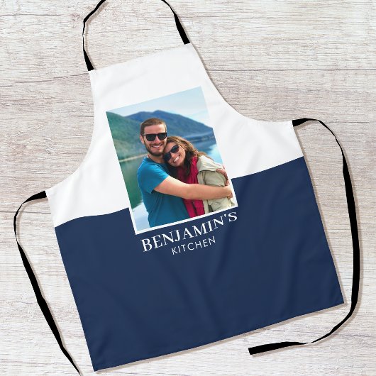 Tablier Nom personnalisé Photo Dark Blue Modern