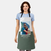 Tablier Nom personnalisé Photo Grey Green Modern (Porté)