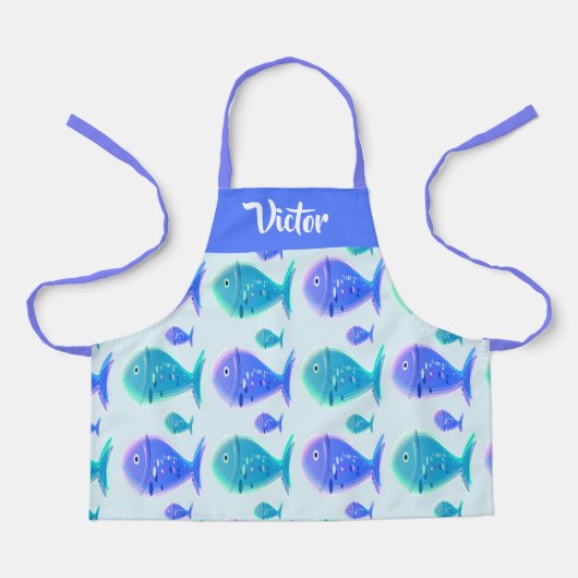 Tablier Nom personnalisé poisson bleu (Recto)