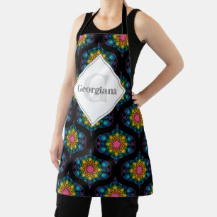 Tablier Nom personnalisé Rainbow Floral Fountain Mid Mod O