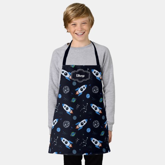 Tablier Nom personnalisé Rocketship Patterned (Porté)