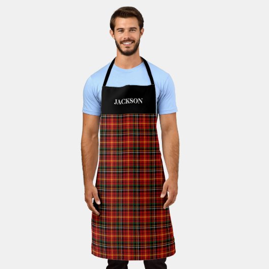 Tablier Nom personnalisé rouge Plaid (Porté)