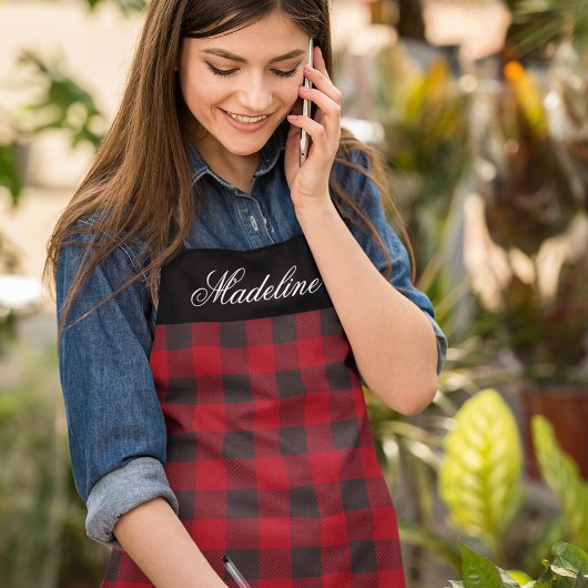 Tablier Nom personnalisé Rustic Red Buffalo Plaid