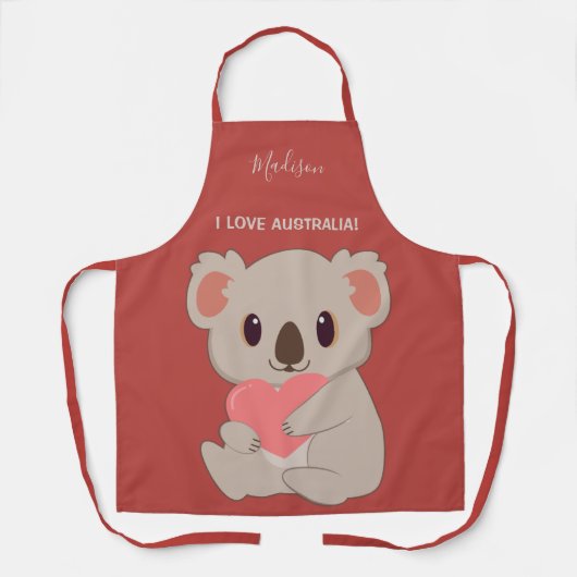 Tablier Nom personnalisé, texte et couleur amour Koala (Recto)