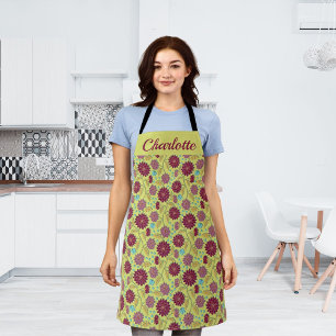 Tablier Nom personnalisé Trailing Flower Red on Yellow