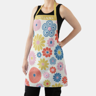 Tablier Nom personnalisé Vibrant Floral Rétro Été Boho