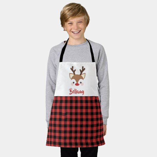 Tablier Nom Plaid Du Rindeer Cute En Noël Rouge (Porté)