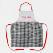 Tablier Nom, Red Accents Black et White Houndstooth (Recto)